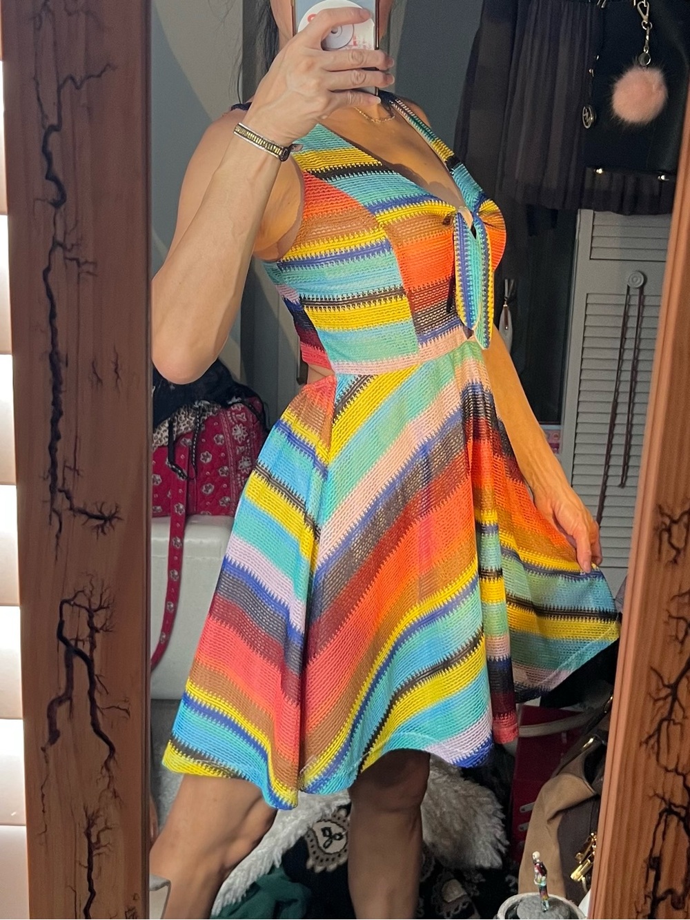 Multicolor Striped A-Line Summer Dress- Vintage